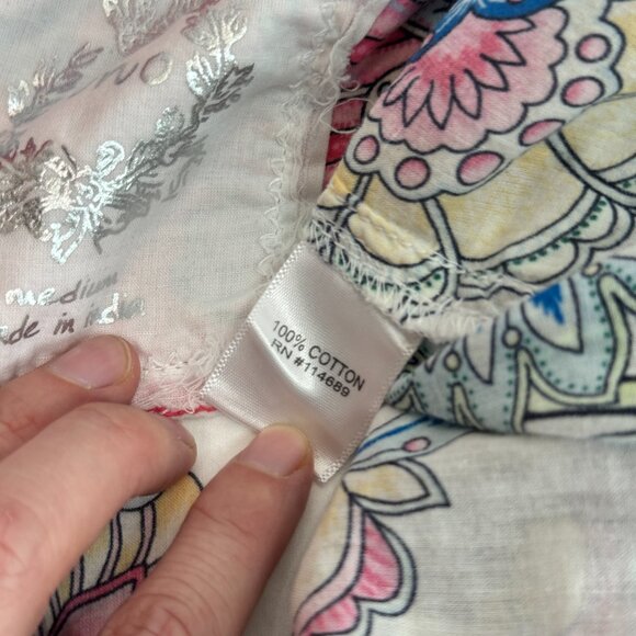 CINO Women’s Floral Button-Up Shirt Medium Multi-Color Coral Trim 100% Cotton Bo - Picture 4 of 4